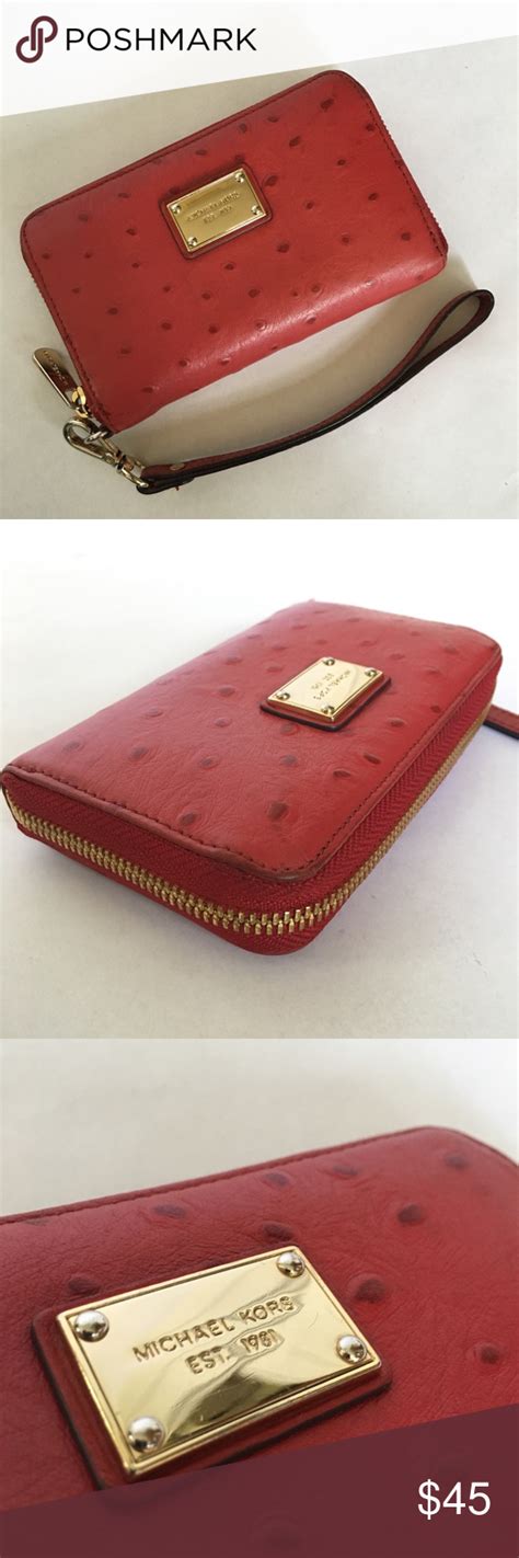 michael kors red ostrich wallet